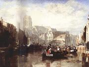 Sir Augustus Wall Callcott View of the Grote Kerk,Rotterdam,with Figures and Boats in the Foreground oil painting picture wholesale